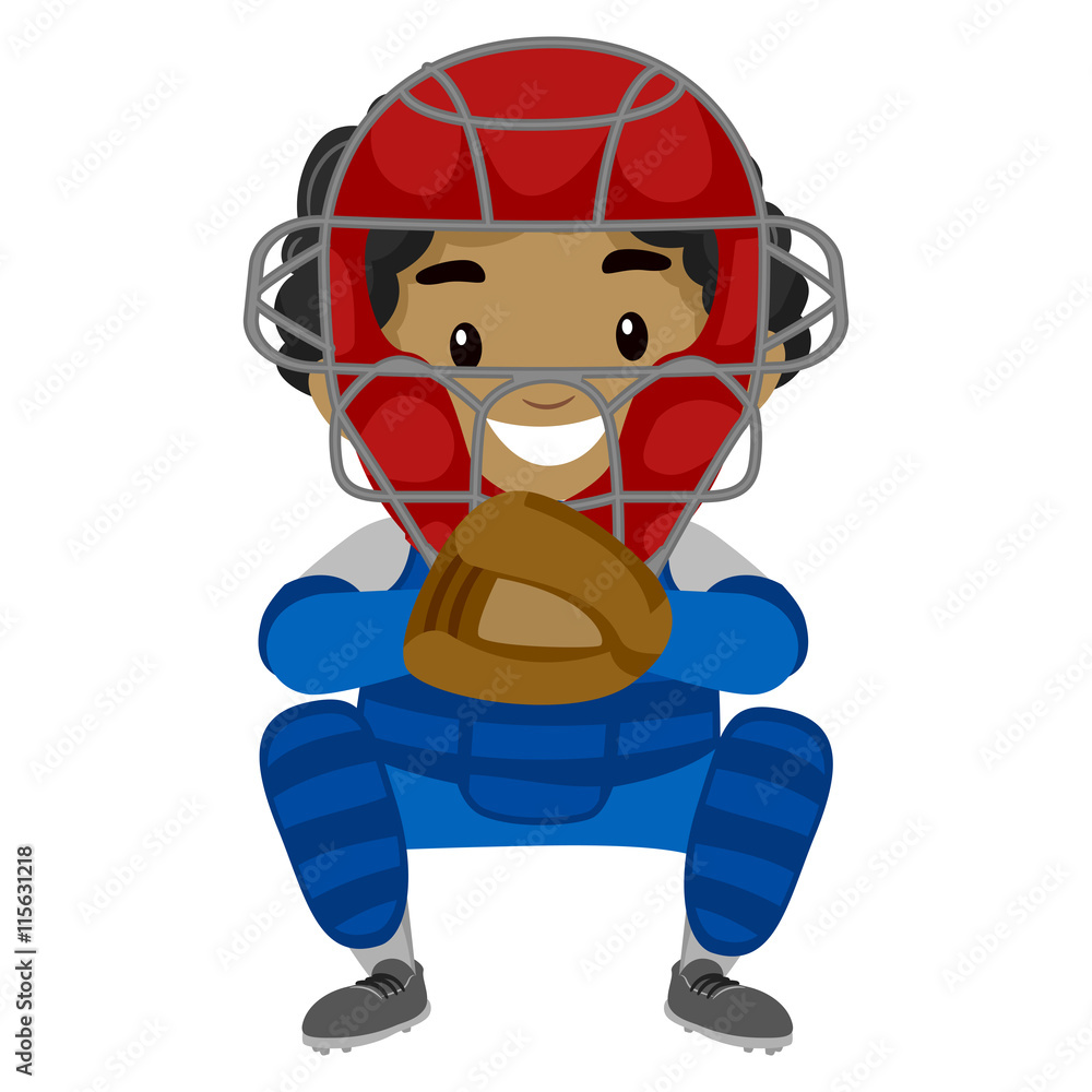 Vector Illustration of a Kid Boy Baseball Player Catcher