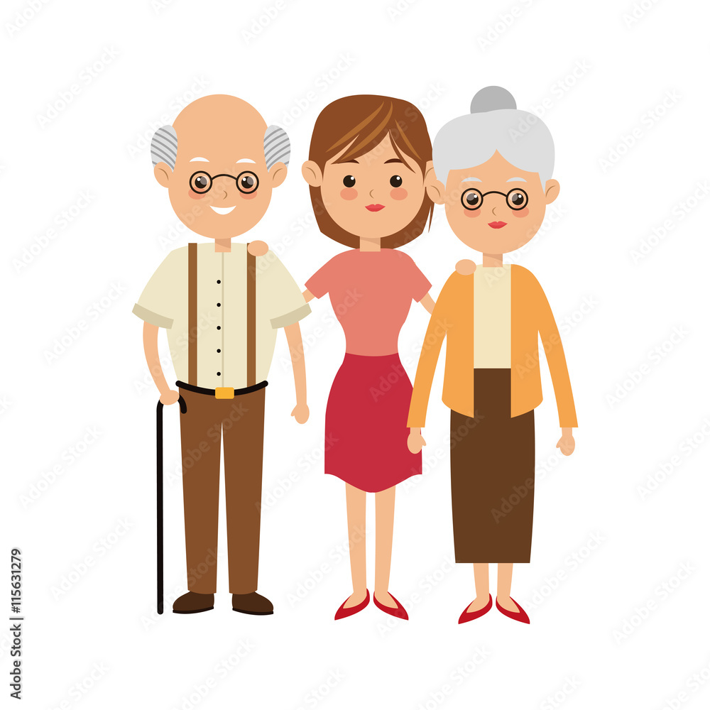Family cartoon concept represented by grandparents with daughter icon. Isolated and Colorfull illustration. Family cartoon concept represented by grandparents with daughter icon. Isolated and Colorfull illustration.