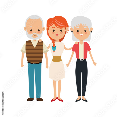 Family cartoon concept represented by grandparents with daughter icon. Isolated and Colorfull illustration.
