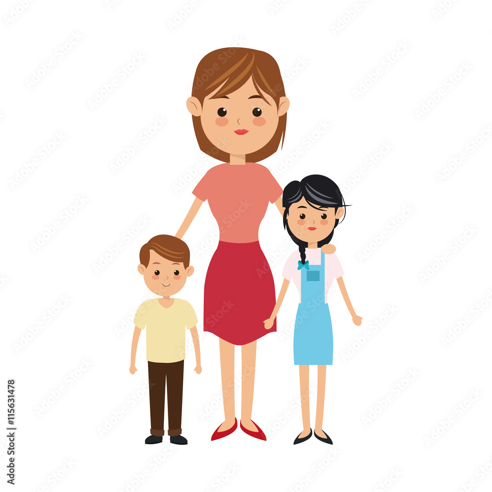Family cartoon concept represented by mother and kids icon. Isolated and Colorfull illustration. Family cartoon concept represented by mother and kids icon. Isolated and Colorfull illustration.