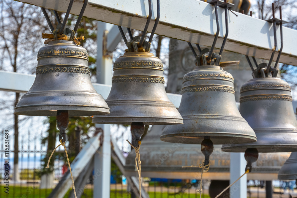 Group of bronze bells near the Orthodox church