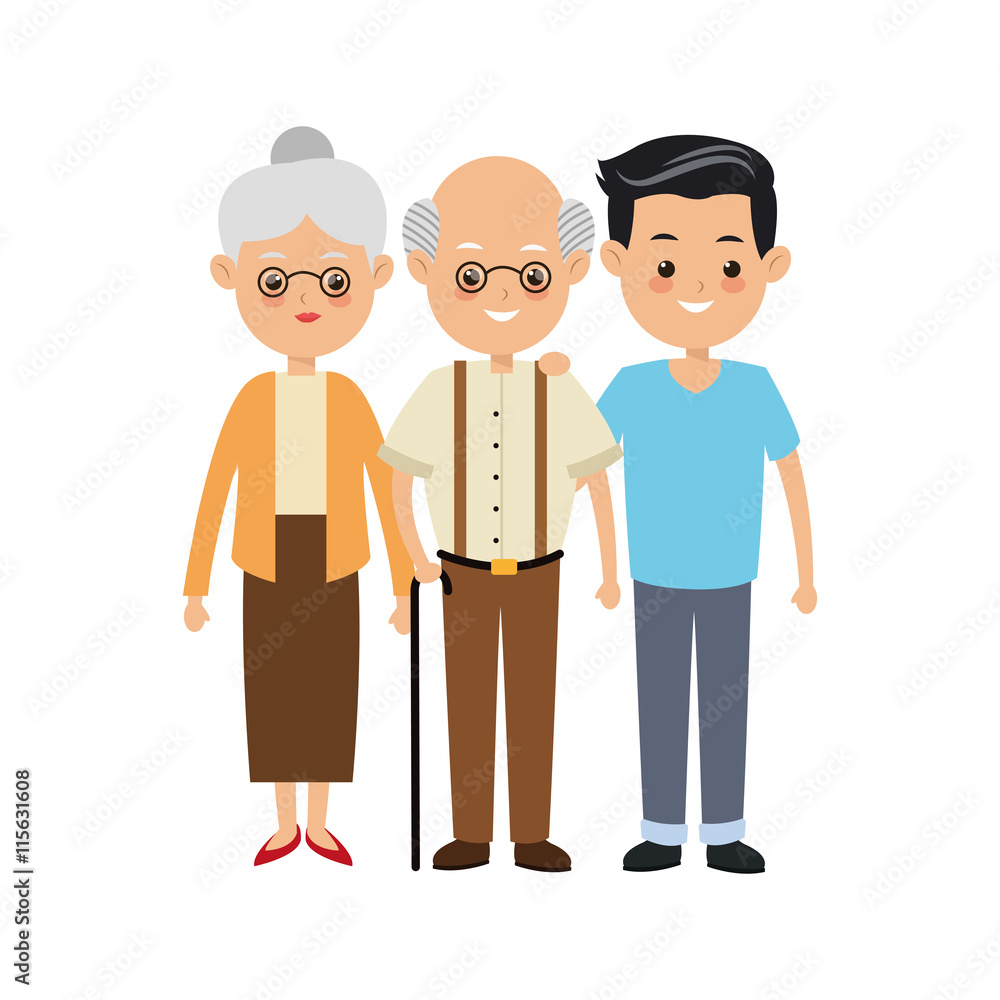 Family cartoon concept represented by grandparents with son icon. Isolated and Colorfull illustration. Family cartoon concept represented by grandparents with son icon. Isolated and Colorfull illustration.