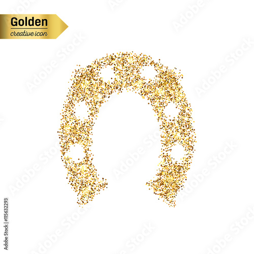 Gold glitter vector icon of hoof isolated on background. Art creative concept illustration for web, glow light confetti, bright sequins, sparkle tinsel, abstract bling, shimmer dust, foil.