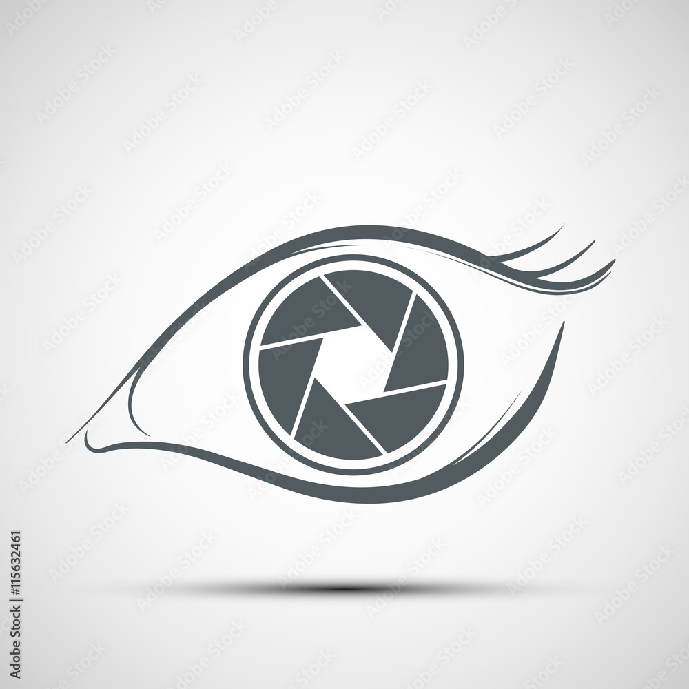 Logo human eye in the form of lens. Aperture shutters. Stock vec Logo human eye in the form of lens. Aperture shutters. Stock vec