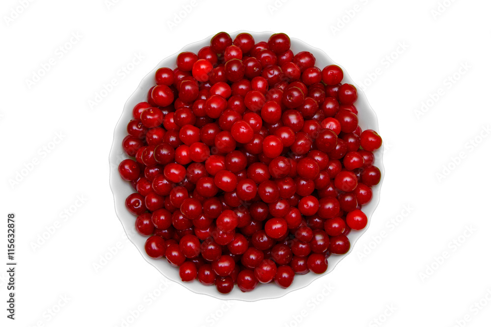 Set of beautiful red cherry in a glass dish Set of beautiful red cherry in a glass dish