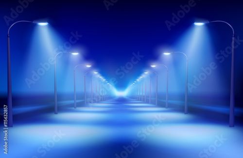 Highway in the night. Vector Illustration.