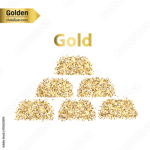 Gold glitter vector icon of gold bullions isolated on background. Art creative concept illustration for web, glow light confetti, bright sequins, sparkle tinsel, abstract bling, shimmer dust, foil.