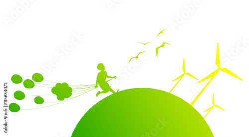 bambino, palloncini, corsa, infanzia