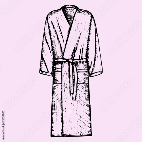 Bath robe, robe for the shower, bathrobe, doodle style, sketch illustration, hand drawn, vector