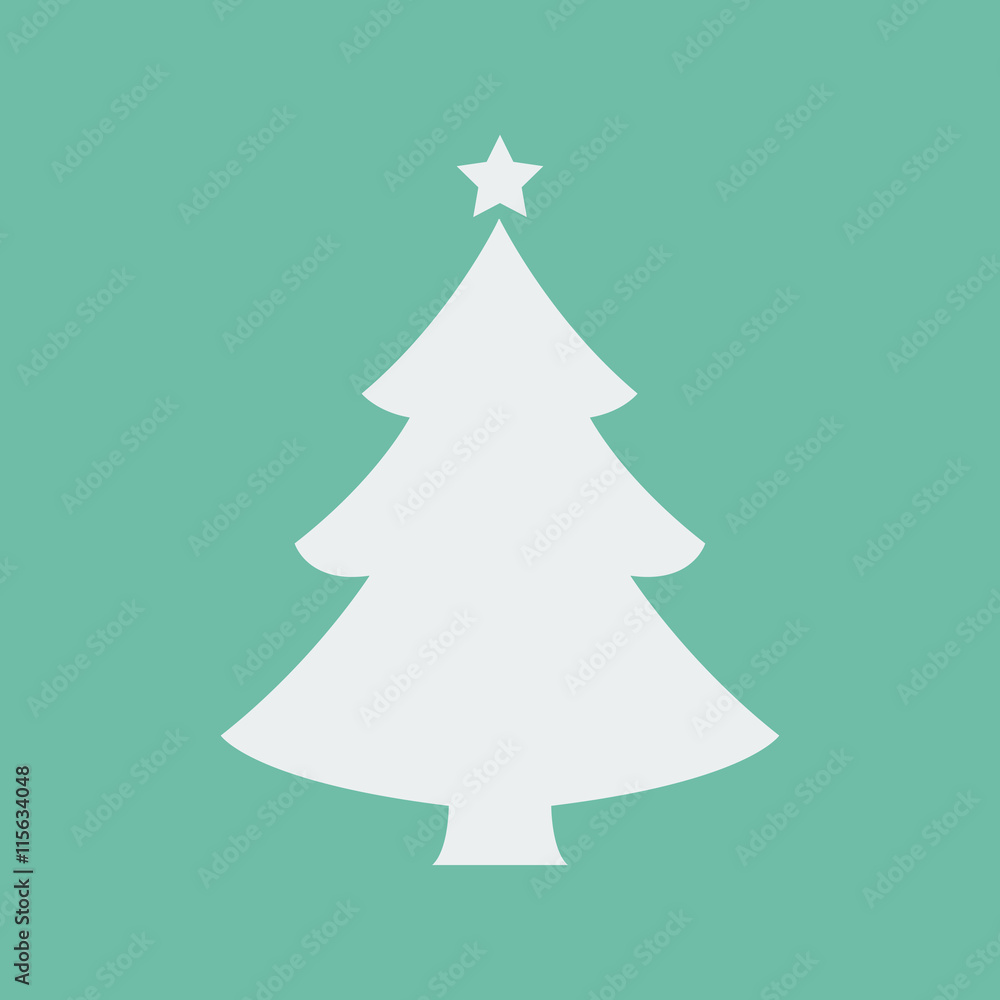 White Christmas tree with shadow isolated on red background. Vec White Christmas tree with shadow isolated on red background. Vec