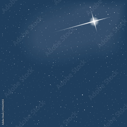 Christmas star on sky. Snowfall. Eps 10. Vector illustration.