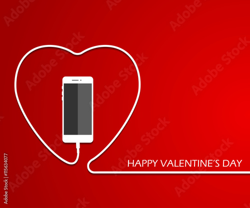 Heart with phone, wire. Valentines card. Eps. Vector illustratio