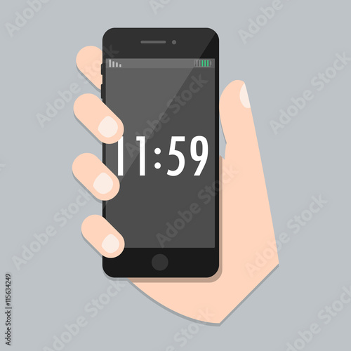 Free Download Flat mobile phone with arm and isolated time screen. SmartPhone - GFXLoad