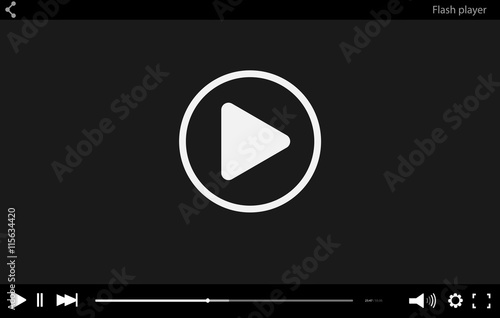 Black flat Video player bar template for your design. Trendy Min
