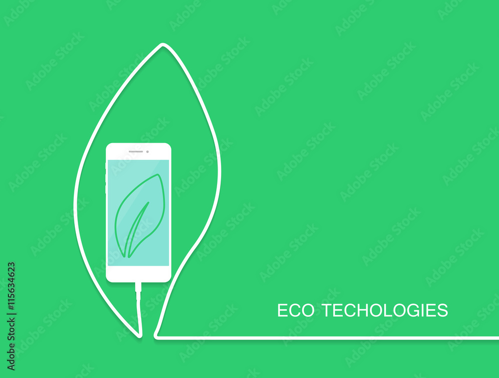 Eco phone charge, wire isolated on green background. Surprise ba - obrazy, fototapety, plakaty 