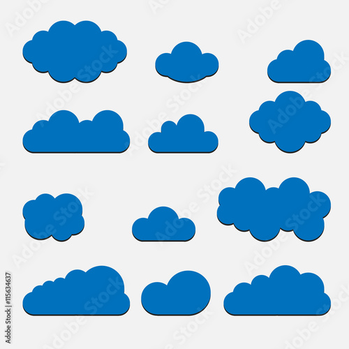 Blue Cloud set icons isolated on background. Modern flat pictogr