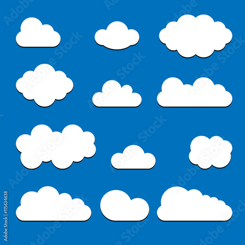 Blue Cloud set icons isolated on background. Modern flat pictogr