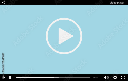 Blue flat Video player bar template for your design. Trendy Mini
