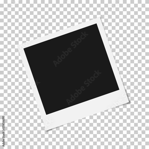 Blank photo polaroid frame with adhesive tape isolated on transp