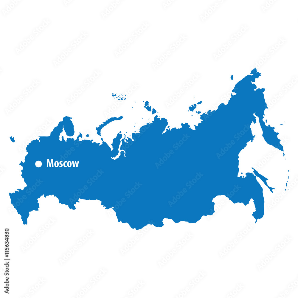 Blue similar russia Vector Map with capital city moscow. flat te