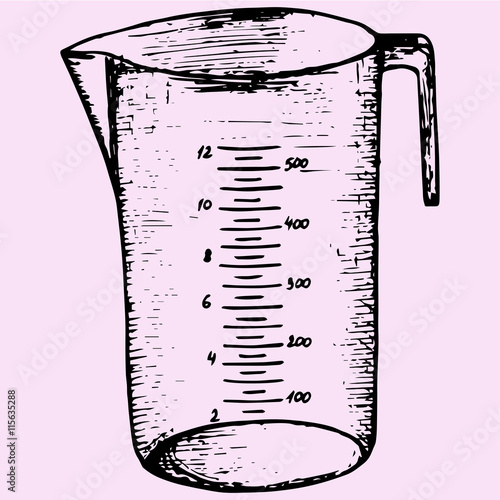 Measuring cup, doodle style sketch illustration hand drawn vector