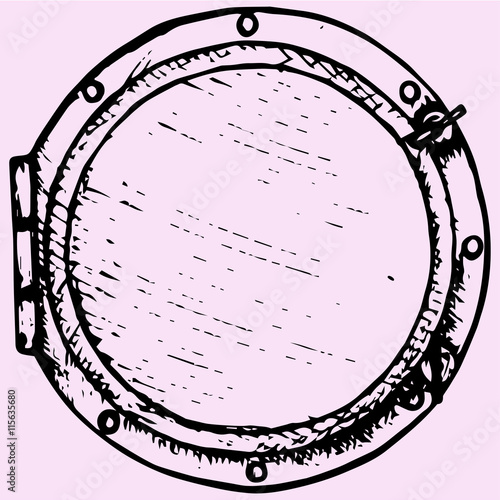 boat window porthole doodle style sketch illustration hand drawn vector