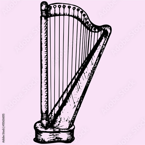 concert harp doodle style sketch illustration hand drawn vector