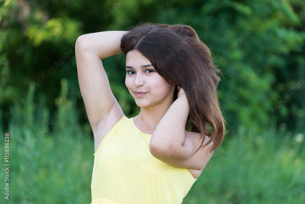 Beautiful girl in yellow dress outside Beautiful girl in yellow dress outside