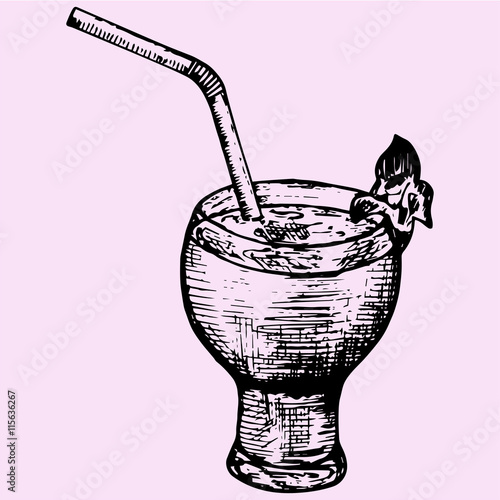 cocktail, fresh juice, doodle style sketch illustration hand drawn vector