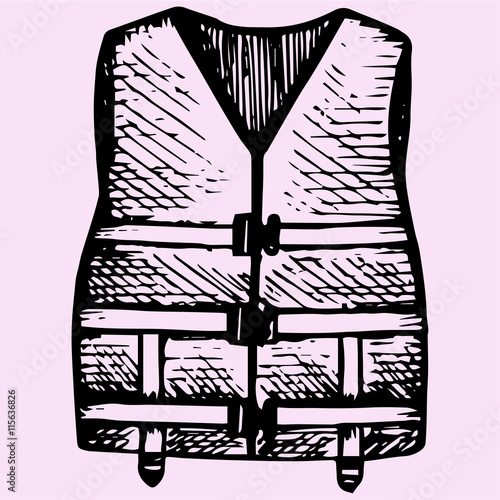 Life Jacket doodle style sketch illustration hand drawn vector