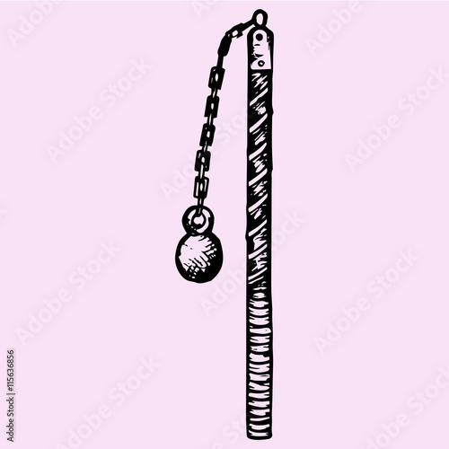 Flail medieval weapon doodle style sketch illustration hand drawn vector