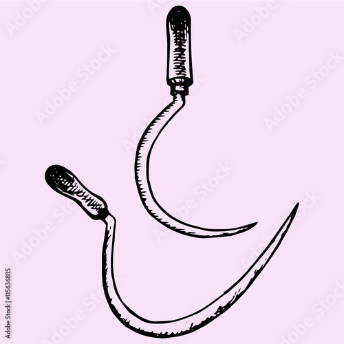 Old sickle set doodle style sketch illustration hand drawn vector