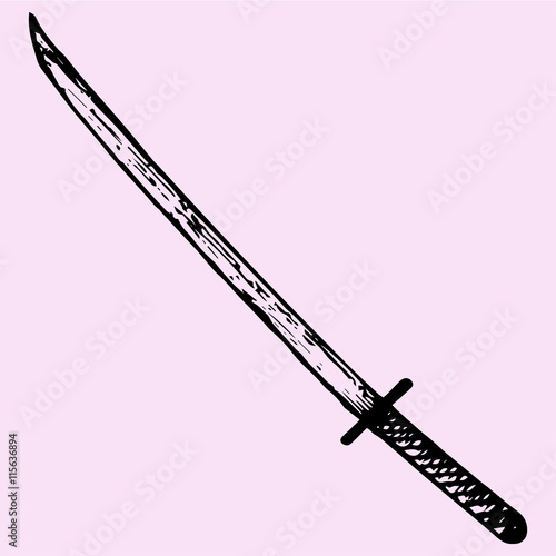 katana swords doodle style sketch illustration hand drawn vector