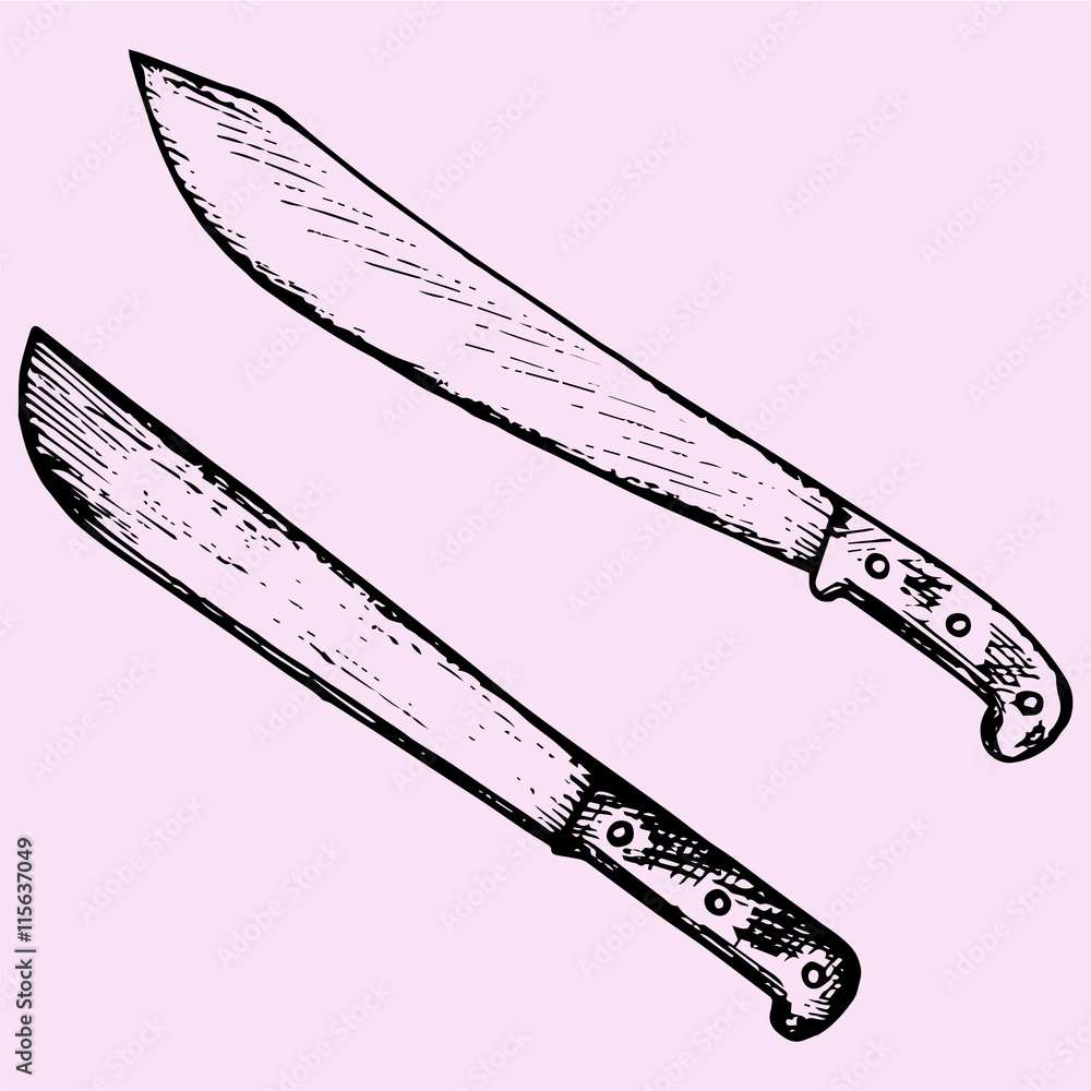 set machete knife doodle style sketch illustration hand drawn vector Stock  Vector | Adobe Stock