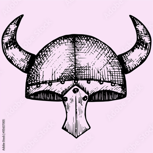 viking helmet doodle style sketch illustration hand drawn vector