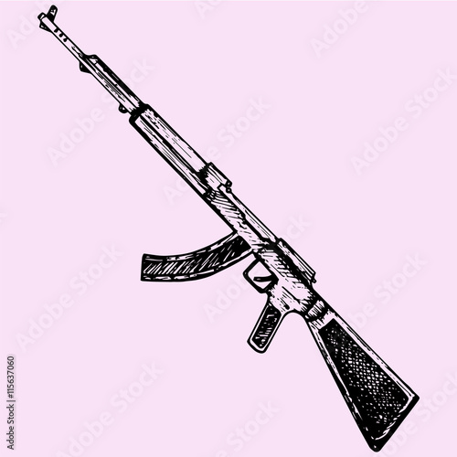 Kalashnikov assault rifle doodle style sketch illustration hand drawn vector