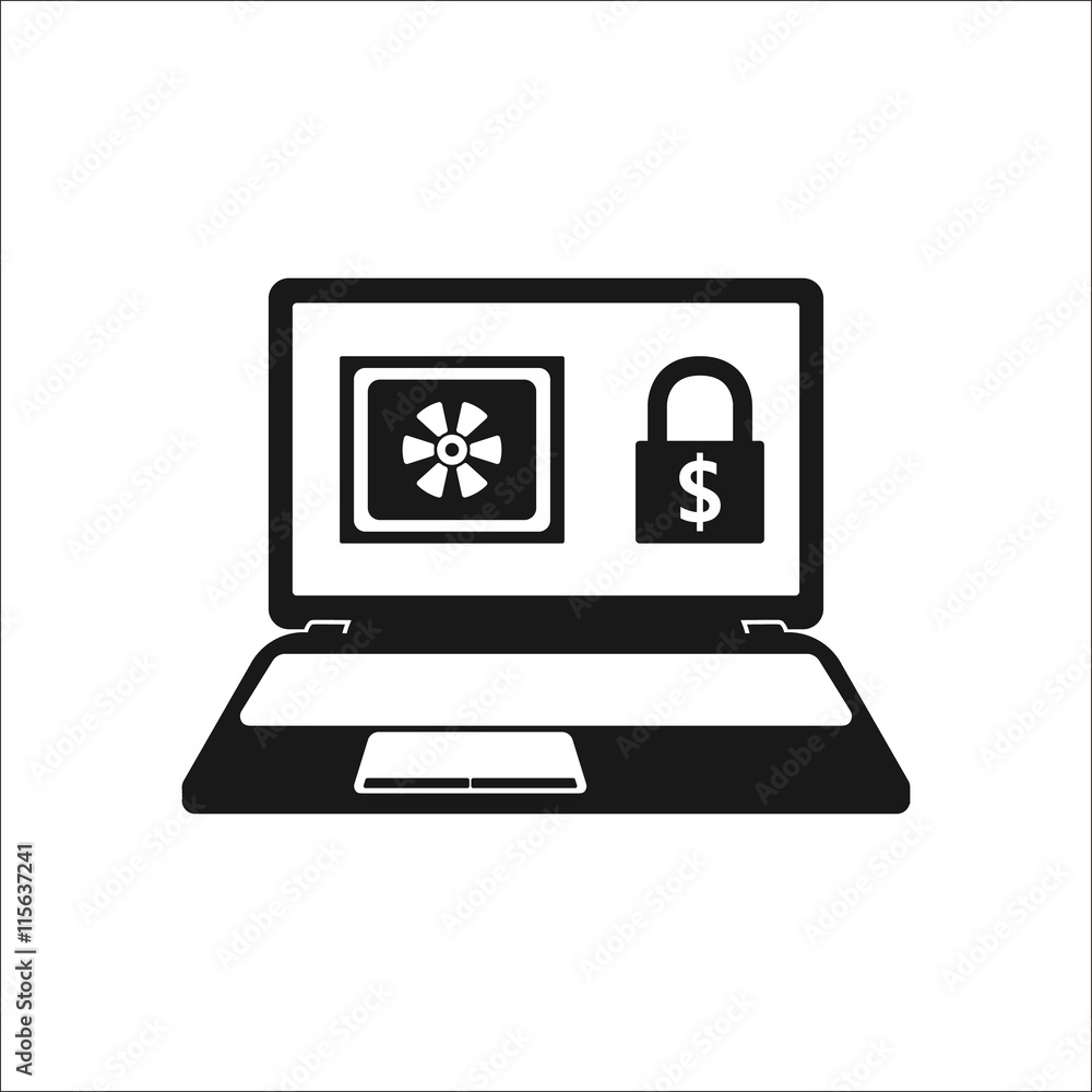 E-banking safe lock secure online laptop simple icon on background E-banking safe lock secure online laptop simple icon on background