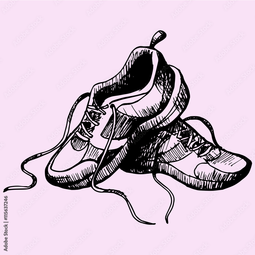 Detailed sport sneakers shoes doodle style sketch illustration hand ...