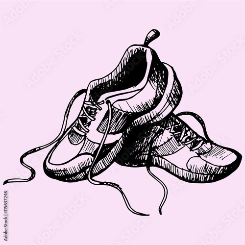 Detailed sport sneakers shoes doodle style sketch illustration hand drawn vector