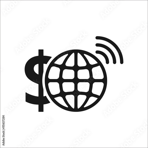 E-banking dollar wi-fi globe simple icon on background