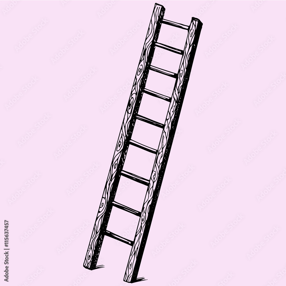 wooden staircase doodle style sketch illustration hand drawn vector