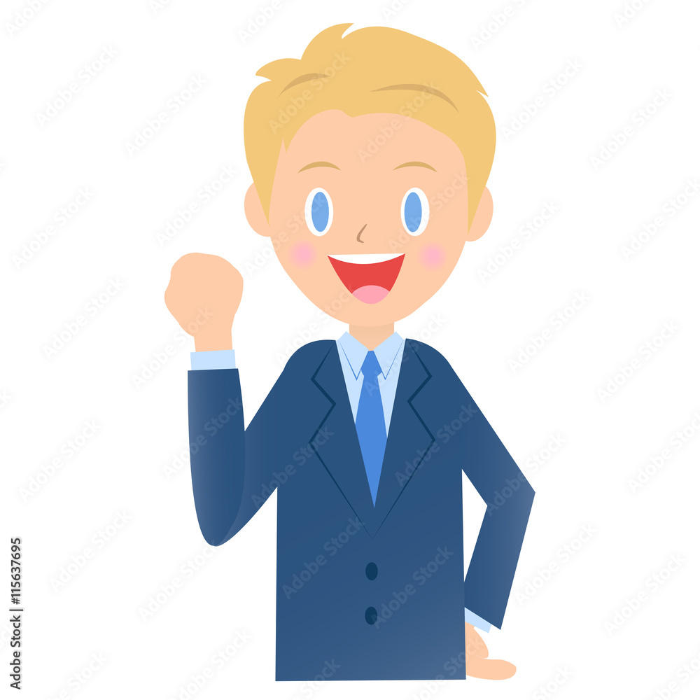 拳を握りしめるビジネスマン、男性会社員のイラスト素材 拳を握りしめるビジネスマン、男性会社員のイラスト素材