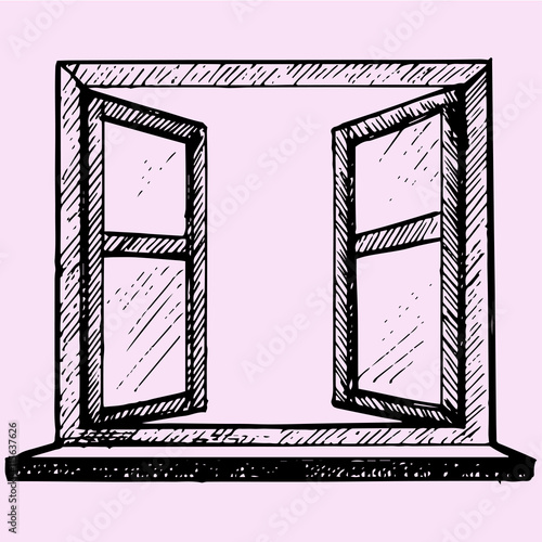 opened blank window frame doodle style sketch illustration hand drawn vector