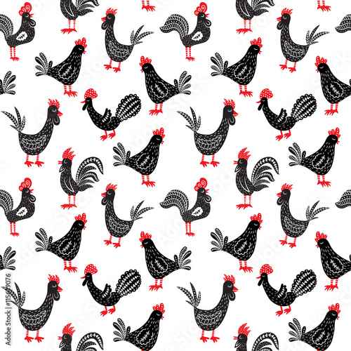 seamless roosters pattern
