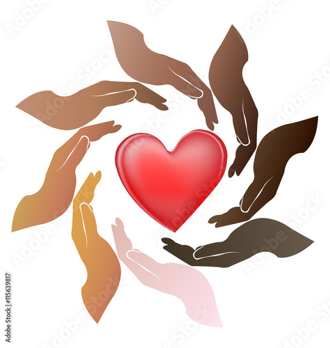 Logo of multiracial hands with love heart 