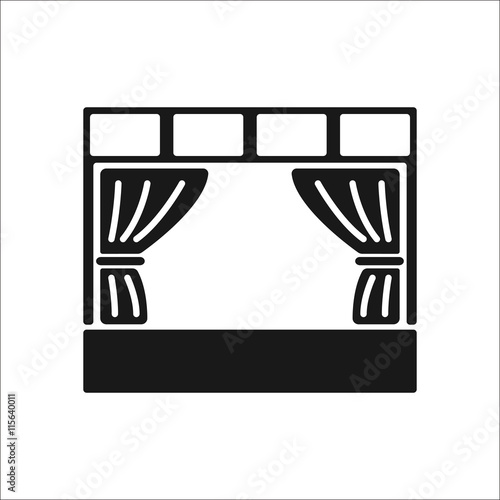 Concert perfomance stage with curtains simple icon on background