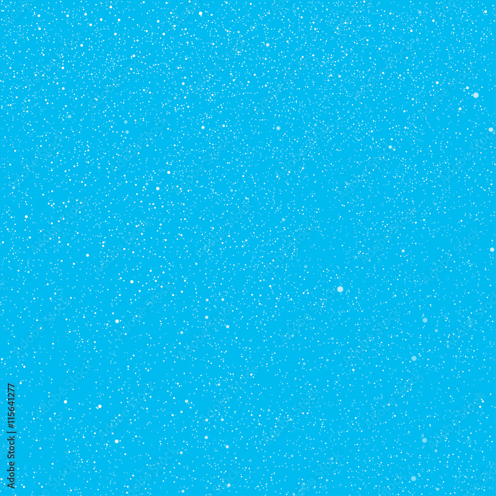 Vector white snow falling on blue background.