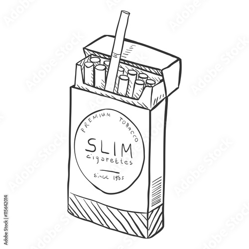 Vector Sketch Pack of Slim Cigarettes. Premium Tobacco.