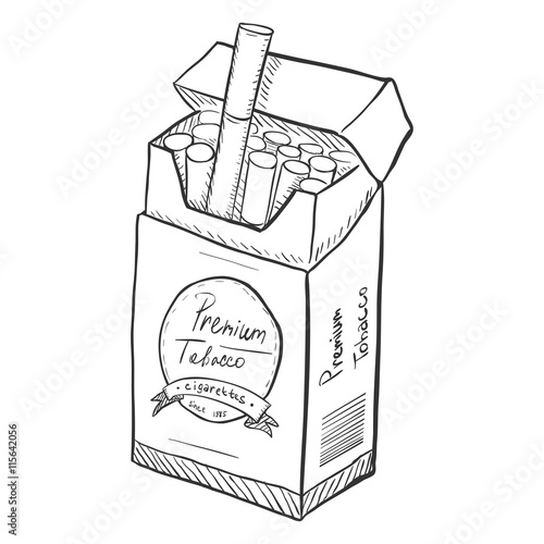Vector Sketch Pack of Cigarettes. Premium Tobacco.