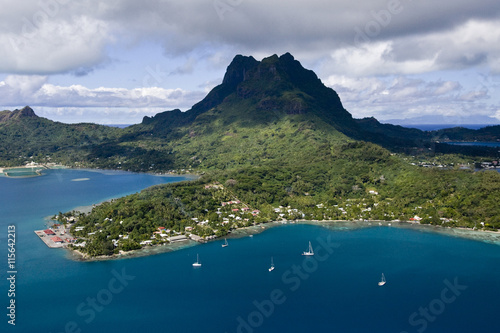 French Polynesia, Bora Bora. Aerial view of Bora Bora.